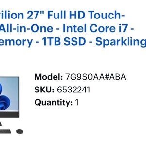 HP Pavilion 27" Full HD Touchscreen All-in-One - Black used, great condition.